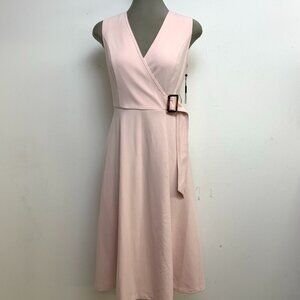 New! Calvin Klein PETAL Surplice Faux Wrap V-Neck Side Buckle A-Line Dress